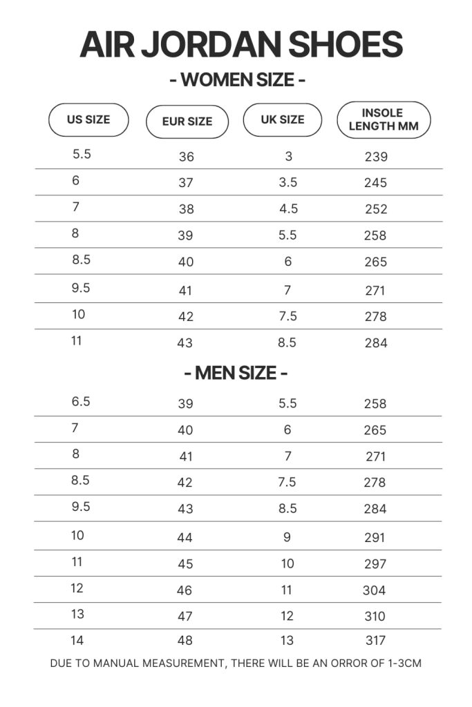 Air Jordan Shoes Size Chart 1 - Oppai Store