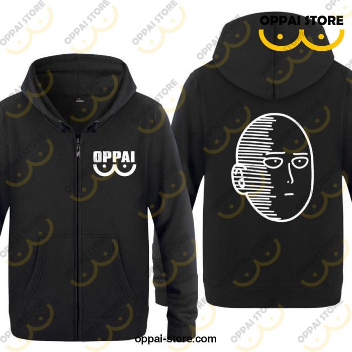 One Punch Man Saitama Oppai Zip Up Hoodie Jacket S / Black