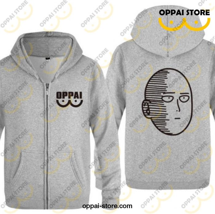 One Punch Man Saitama Oppai Zip Up Hoodie Jacket S / Grey