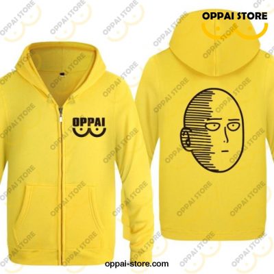 One Punch Man Saitama Oppai Zip Up Hoodie Jacket S / Yellow