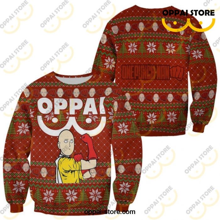 Saitama Oppai Ugly Christmas Sweater One Punch Man Anime Xmas Gift - Ladonest