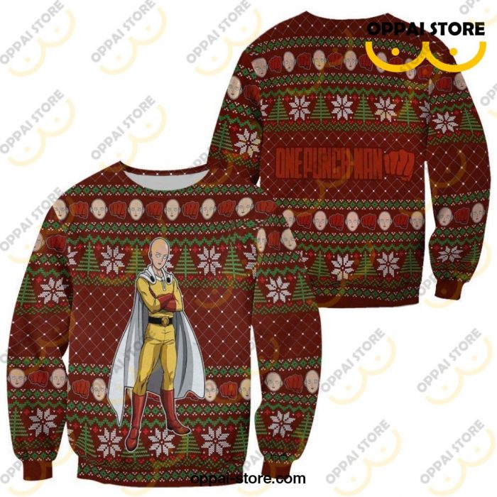 Saitama Ugly Christmas Sweater One Punch Man Anime Xmas Gift Custom Clothes - Ladonest