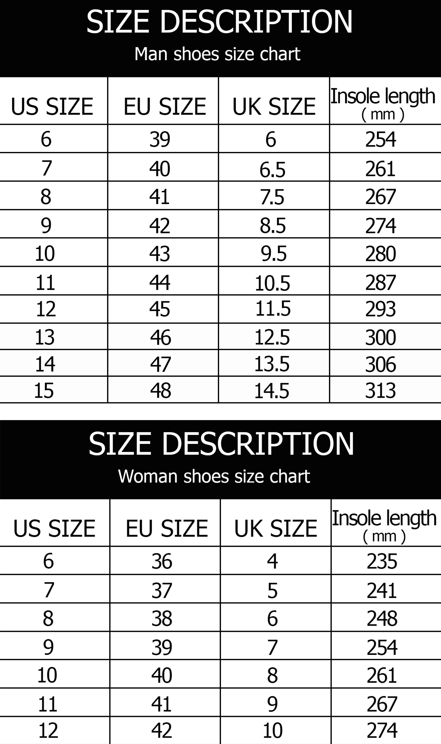 size chart stake shoes - Oppai Store